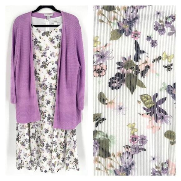 CJ Banks Women's Floral Knit Sweater Midi Dress Set 2 Piece Purple White Size 1X - Picture 1 of 15
